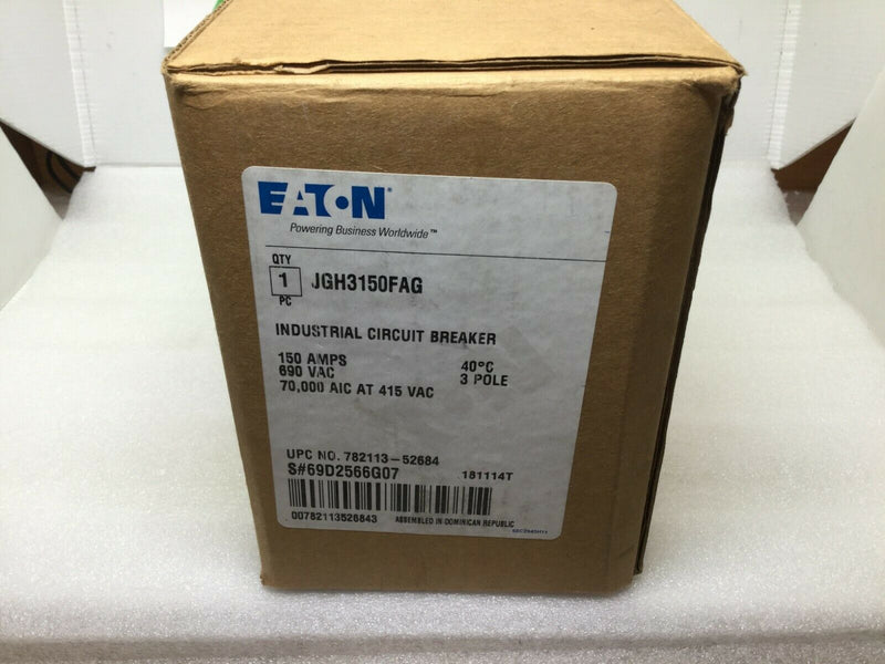 Eaton Jgh3150fag 3p Standard Circuit Breaker 150a 600vac Jgh3250nn W/150 Trip