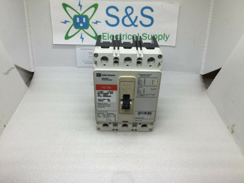 Cutler Hammer FD3015 15 Amp 3 Pole 600 Vac Red Label Circuit Breaker