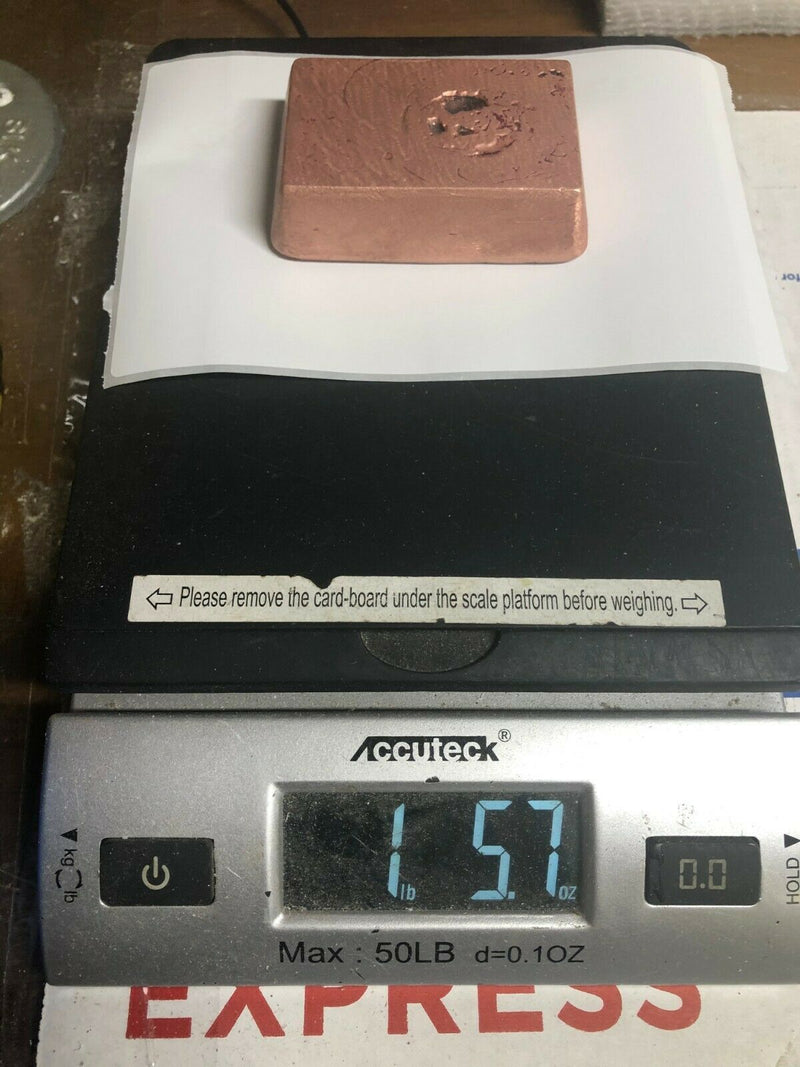 1 Lb 5.7 Oz Hand Poured .999 Pure Copper Bar / Bullion