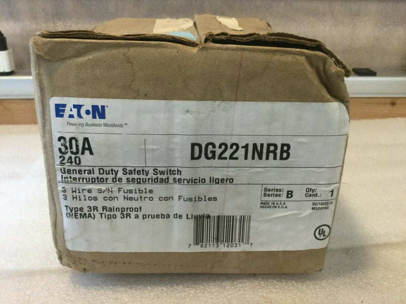 Eaton DG221NRB Outdoor General Duty Safety Switch 120v 240v 30 Amp Series 30a fused.