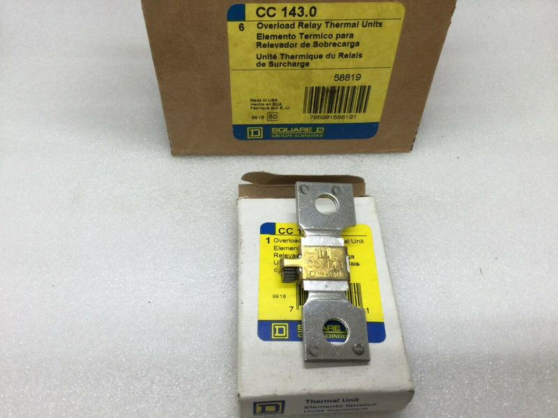 (1) Square D Cc 143.0 Overload Relay Thermal Unit