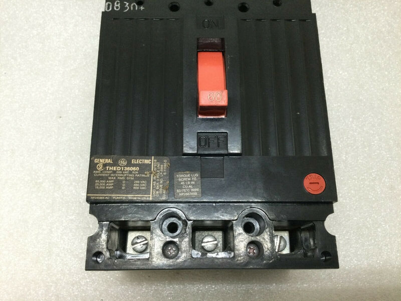 Ge Thed136060 60a  3 Pole 600vac Molded Case Circuit Breaker