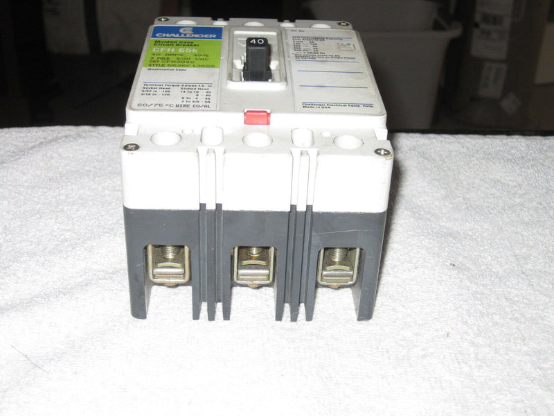 Challenger Cfh3040 40-Amp 3-Pole Cfh 65k Circuit Breaker 40a 3p 600v