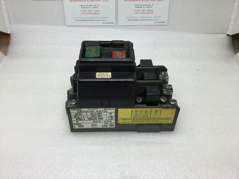 Allen Bradley 609-B0w Manual Starter 3p Size 1 609-Bow