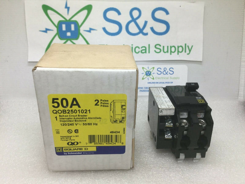 Square D Qob2501021, 50 Amp 240 Volt 2 Pole Circuit Breaker Shunt Trip