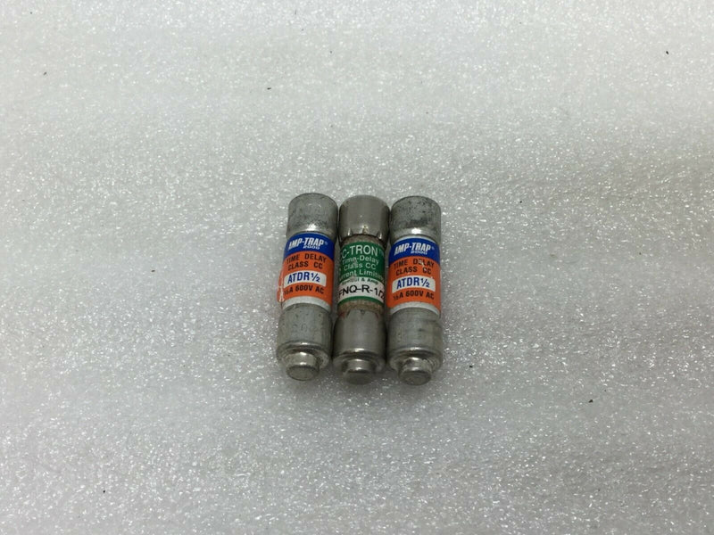 (Lot Of 3) (2)Atdr1-1/2 Amp (1) Fnqr 1/2 Amp 600v Time Delay Fuse's