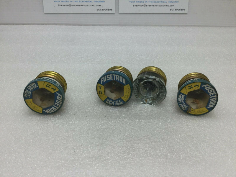 (Lot Of 4) T 15 F, 15 Amp Fusetron Dual-Element Fuses