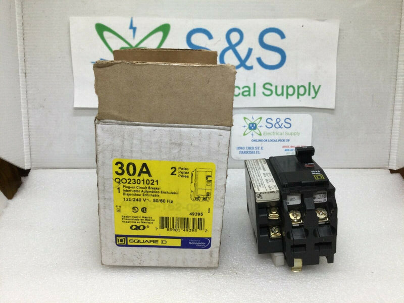 Square D QO2301021 2 Pole 30 Amp 120 Volt Shunt Trip Plug In Circuit Breaker QO230-1021