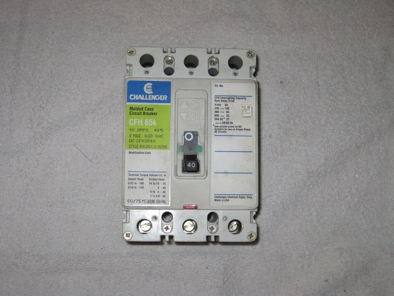 Challenger Cfh3040 40-Amp 3-Pole Cfh 65k Circuit Breaker 40a 3p 600v