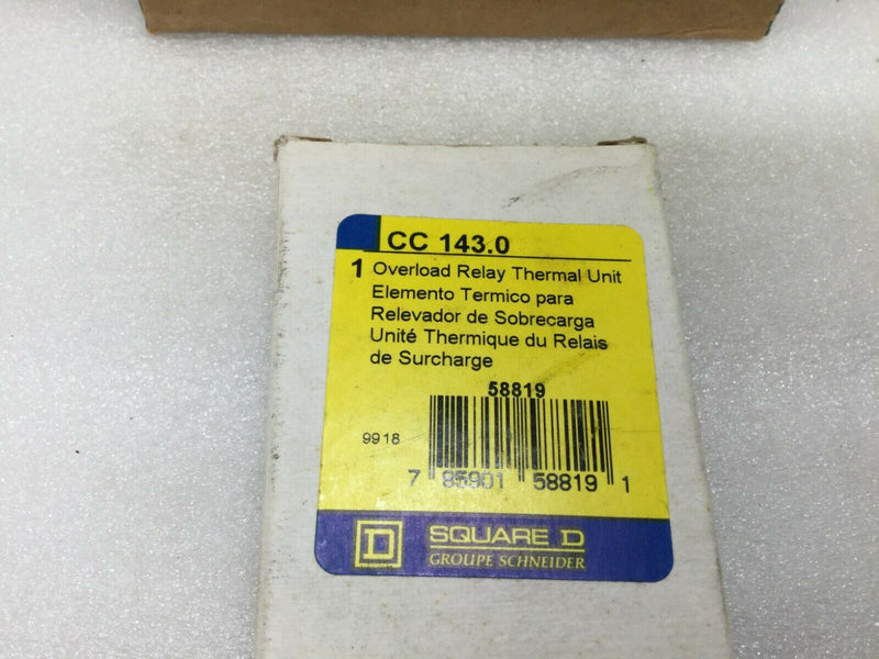 (1) Square D Cc 143.0 Overload Relay Thermal Unit