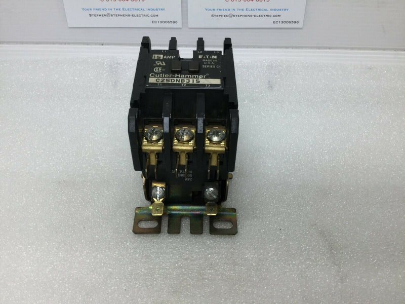 Eaton Cutler Hammer C25DNB315 Contactor 15 Amp 3 Pole 115-575 VAC with 24 VAC Coil Series C1