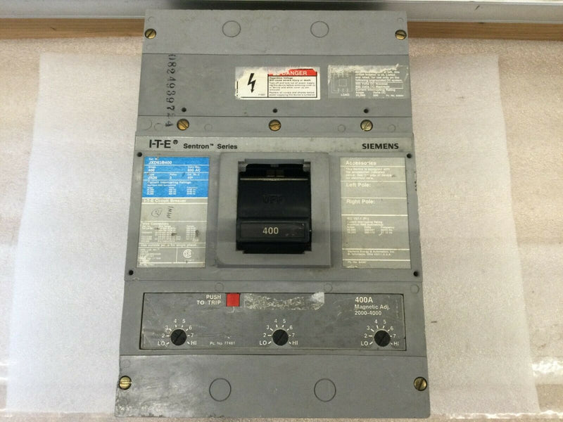 ITE Siemens JXD63B400 400 Amp 3 Pole 600v Sentron Series JXD Circuit Breaker