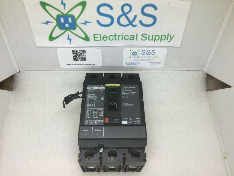 Square D Hgl36080so Circuit Breaker 3 Pole 80a 600vac/250vdc With 24v Shunt Trip