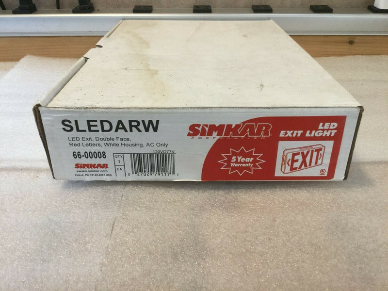 Sledarw Simkar Led Exit Light, Dual Circuit 120/277 Vac, Red/White 66-00008