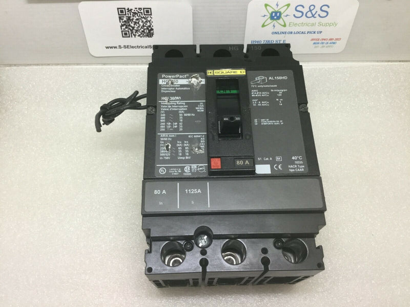 Square D Hgl36080so Circuit Breaker 3 Pole 80a 600vac/250vdc With 24v Shunt Trip