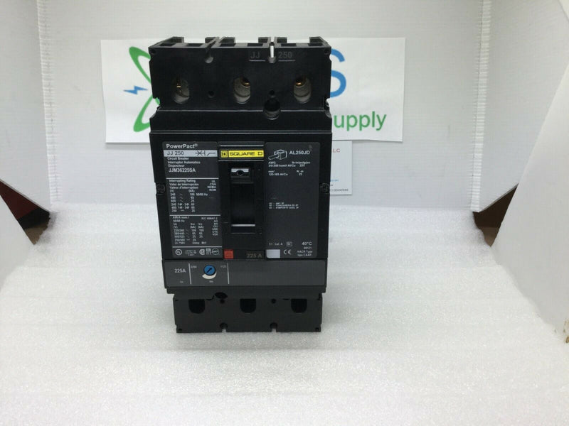 Square D JJM36225SA 3 Pole 225 Amp 600v PowerPact Circuit Breaker JJ250 Shunt Trip