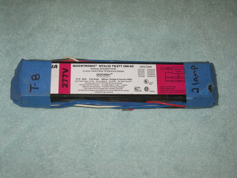 Sylvania Qt 2x32 T8/277 Isn-Sc Instant Start 277v Ballast For (2) Fo32 Lamps