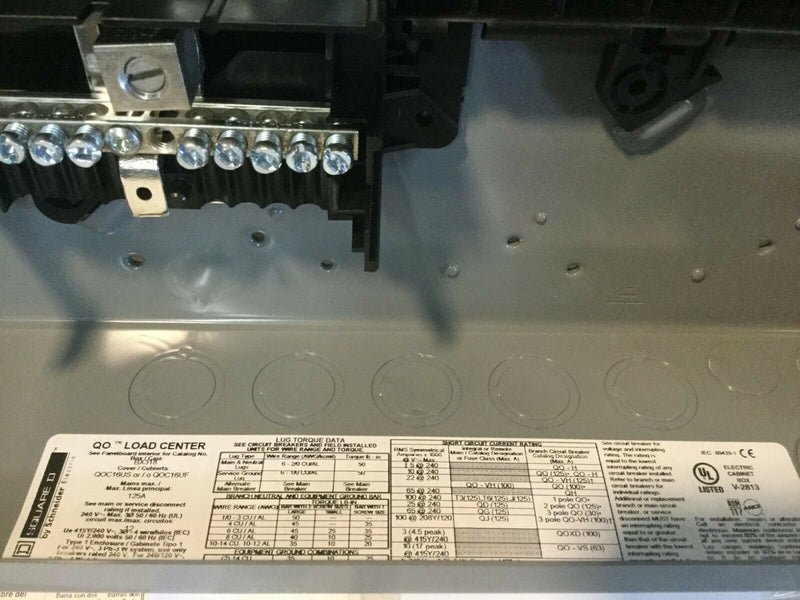 Square D Qo312l125g 125a 3-Phase Main Lug Load Center 12 Circuit With Flush Cover