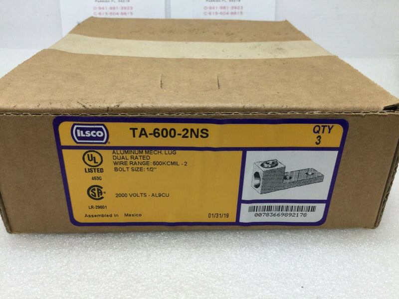 Ilsco Ta-600-2ns 4 Awg-600 Mcm Aluminum Solderless Lug