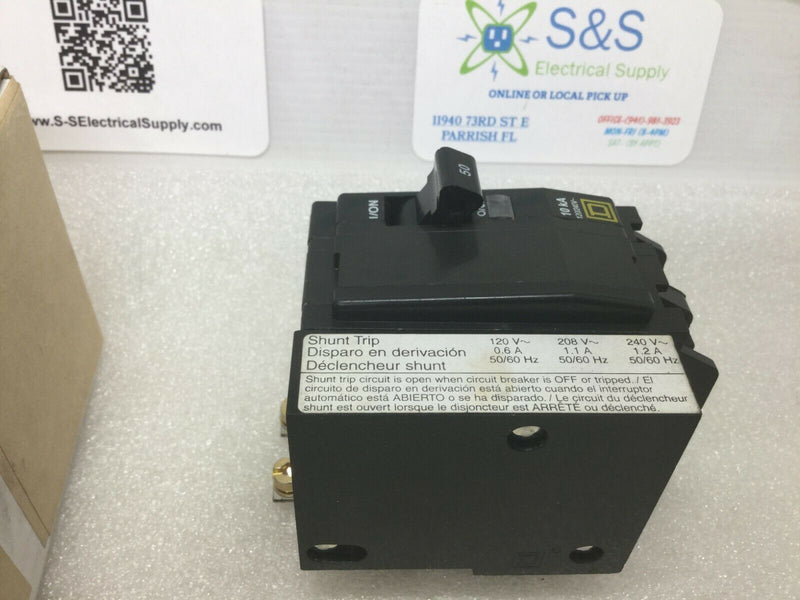 Square D Qob2501021, 50 Amp 240 Volt 2 Pole Circuit Breaker Shunt Trip