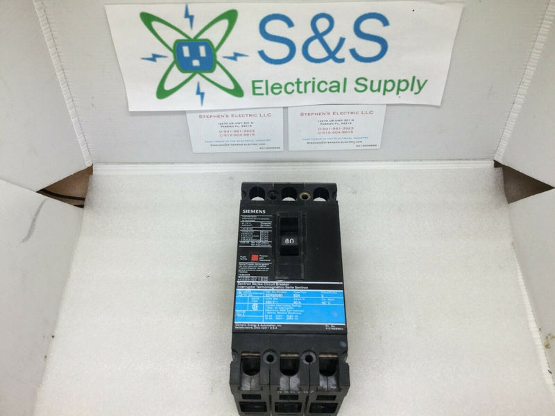 Siemens Ed4 Ed43b080 3 Pole 80 Amp 480v Circuit Breaker Black/Blue