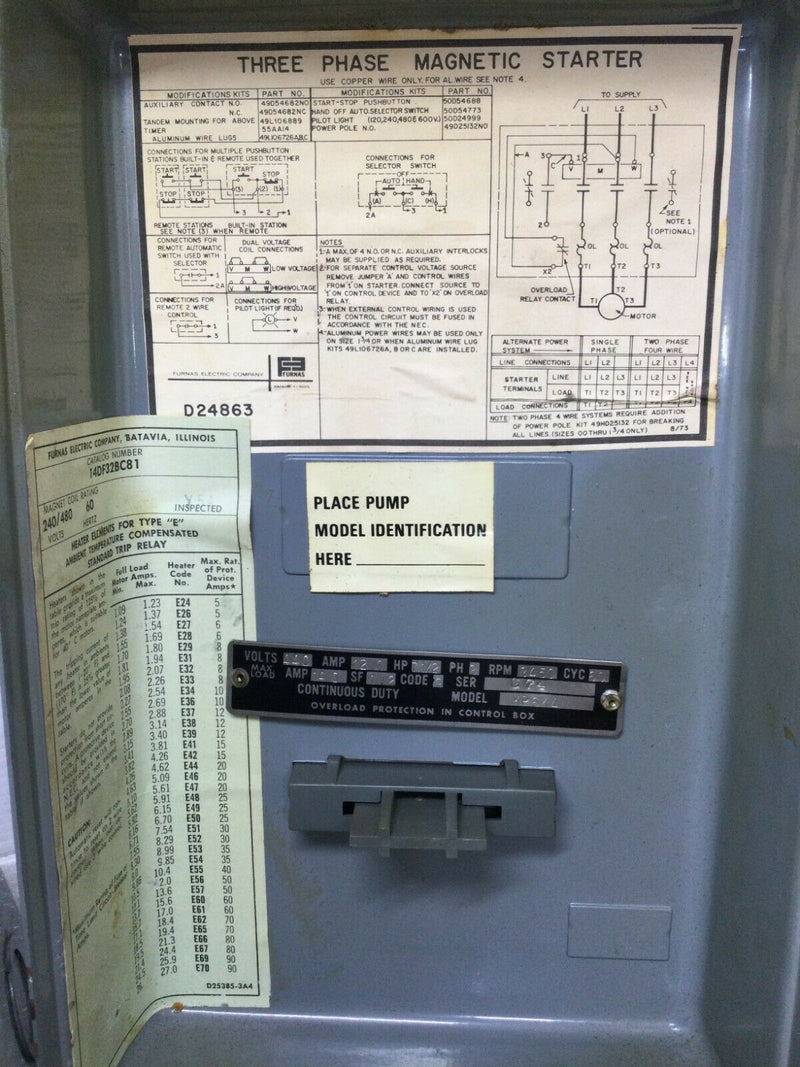 14bdf32bc81 Furnas 3 Phase Magnetic Starter 440v 12a 71/2hp Rpm 3450
