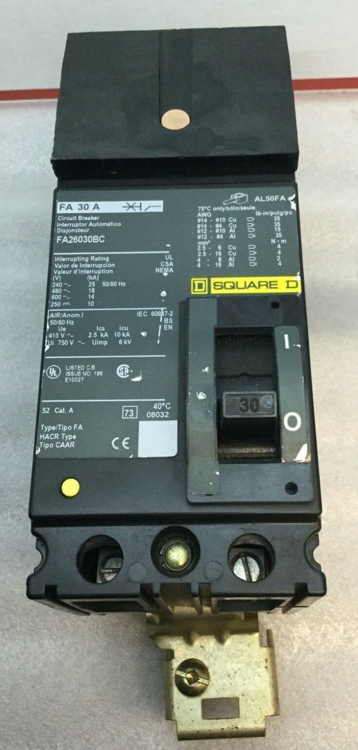 Square D FA26030BC 30 Amp 600 Vac 2 Pole Circuit Breaker FA-26030-BC