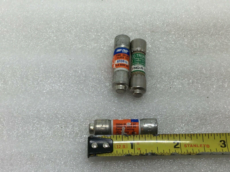 (Lot Of 3) (2)Atdr1-1/2 Amp (1) Fnqr 1/2 Amp 600v Time Delay Fuse's