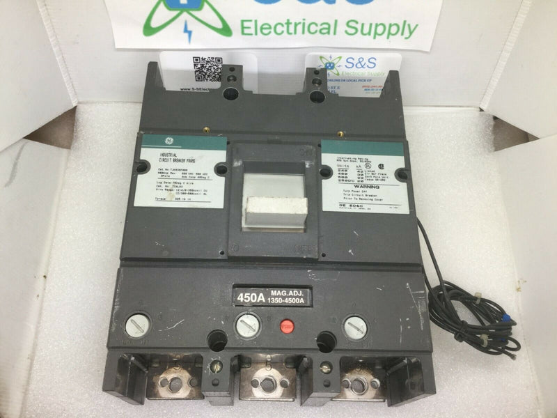 GE General Electric TJK636F000 600 Amp W/450 Amp Trip 3 Pole 24v Dc Shunt Circuit Breaker