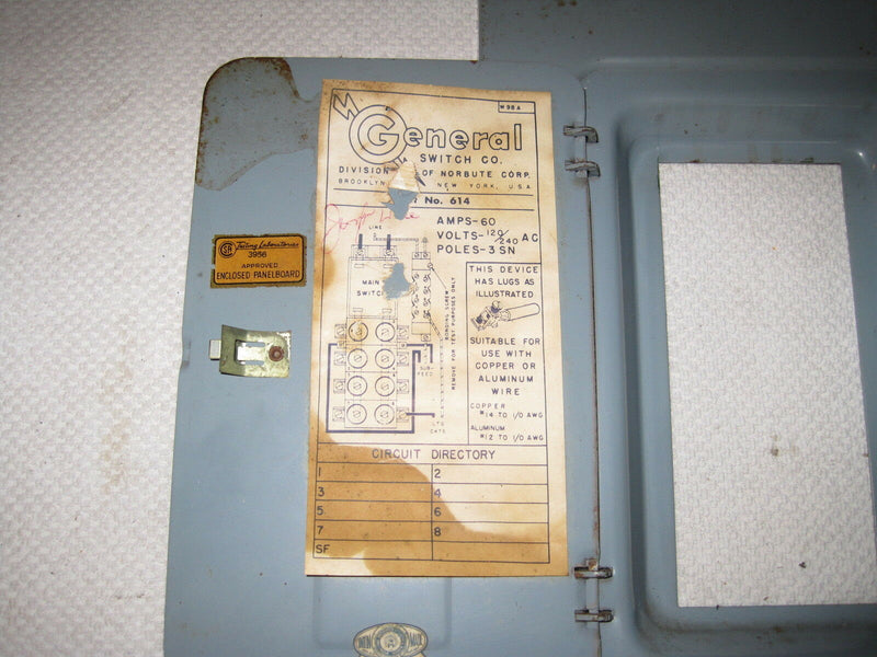 General Switch Corp Cat No 614 Fuse Panel  Fuse Box Deadfront Cover Door