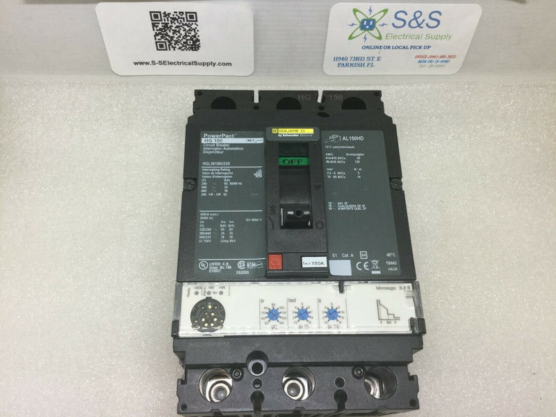 Square D HGL36150U33X 150 Amp 3 Pole 600v 50/60hz Powerpact Circuit Breaker HG150