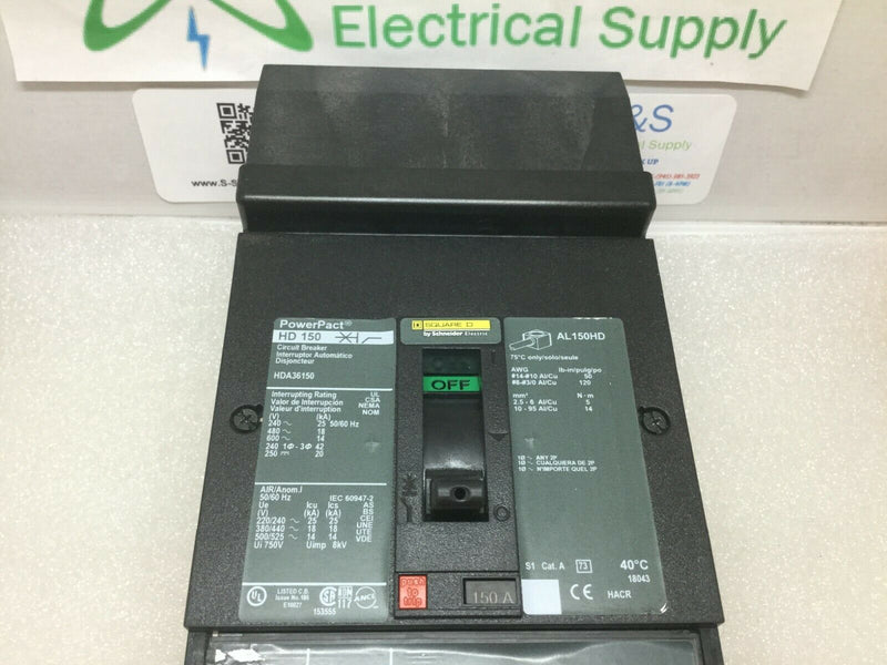 Square D Hda36150 3 Pole 150 Amp 600 Volts Circuit Breaker