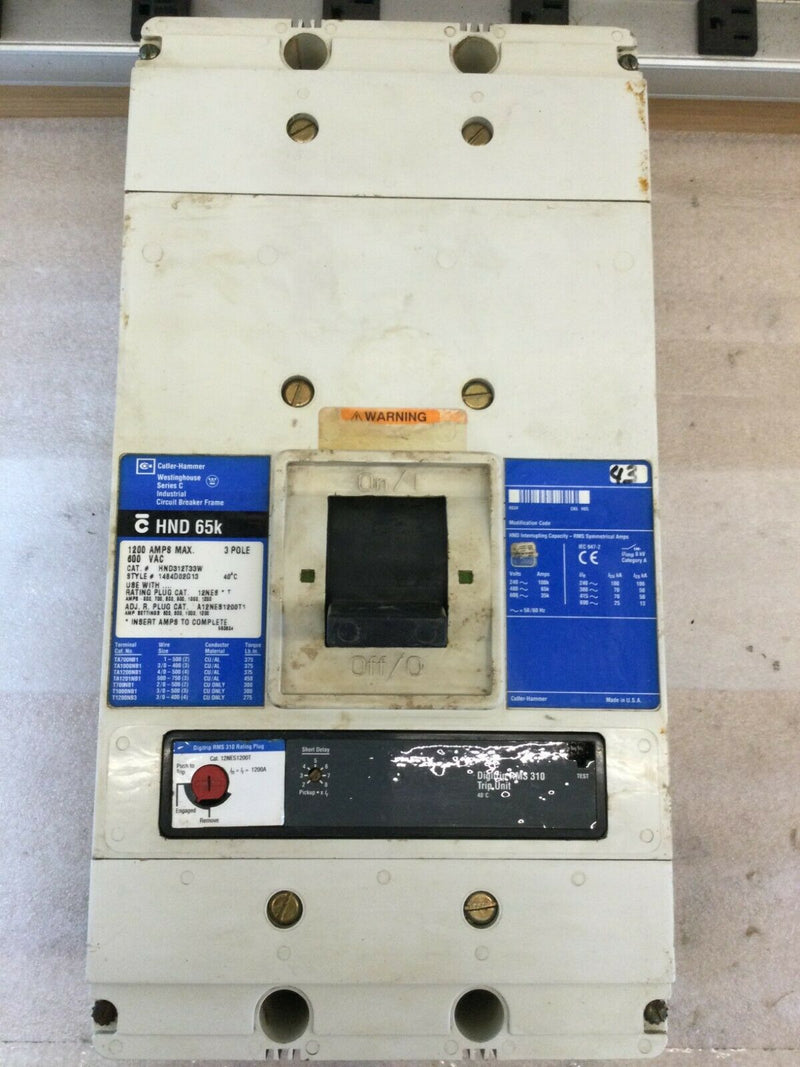 Cutler Hammer  Hnd312t33w 1200a 600v 3 Pole Circuit Breaker