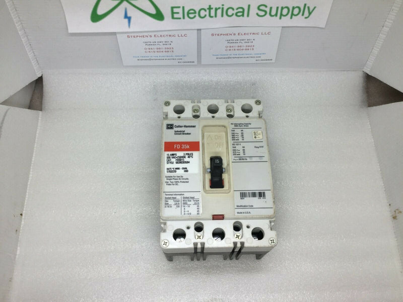 Cutler Hammer FD3015 15 Amp 3 Pole 600 Vac Red Label Circuit Breaker