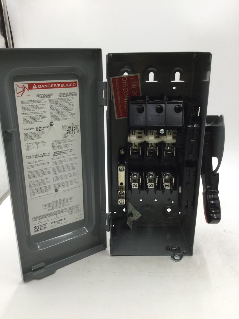 Square D H322N 60 Amp 3 Pole Fused Nema 1 240V Heavy Duty Safety Switch