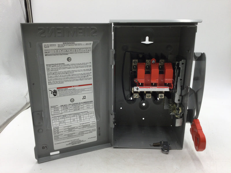 Siemens HNF261R 2 Pole 30 Amp 600VDC Nema 3R Non-Fused Heavy Duty Safety Switch