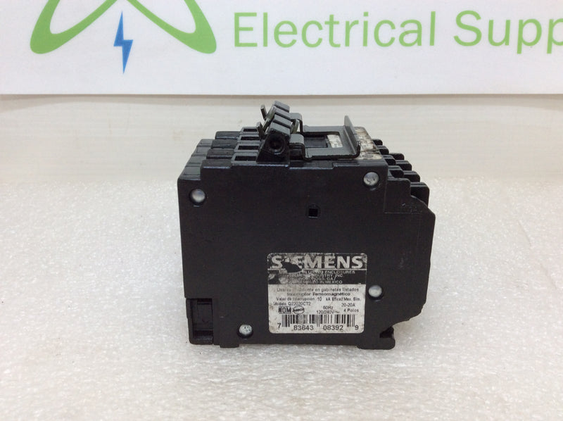 Siemens Q22020CT/CT2 20/20 Amp 120/240v 4 Pole 10k Type QT Circuit Breaker