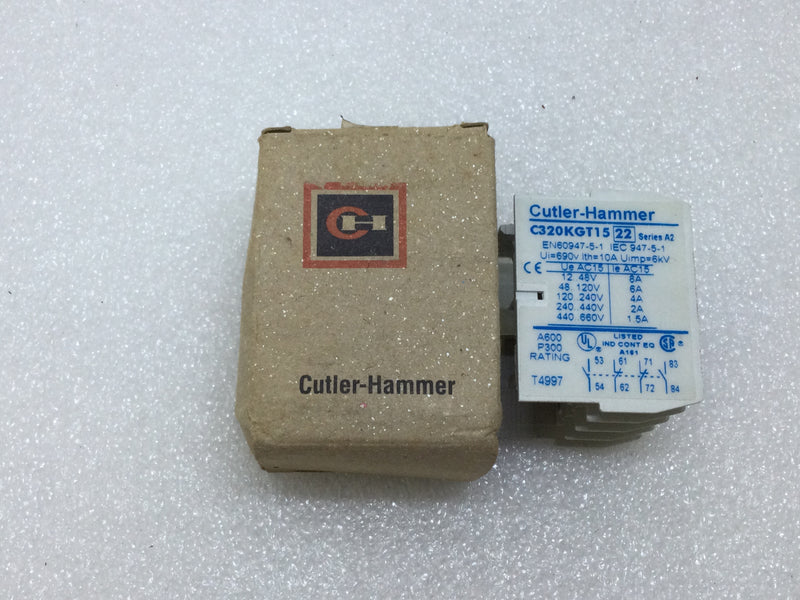 Cutler Hammer C320KGT15-A2 2NO-2NC Top Mount Auxiliary
