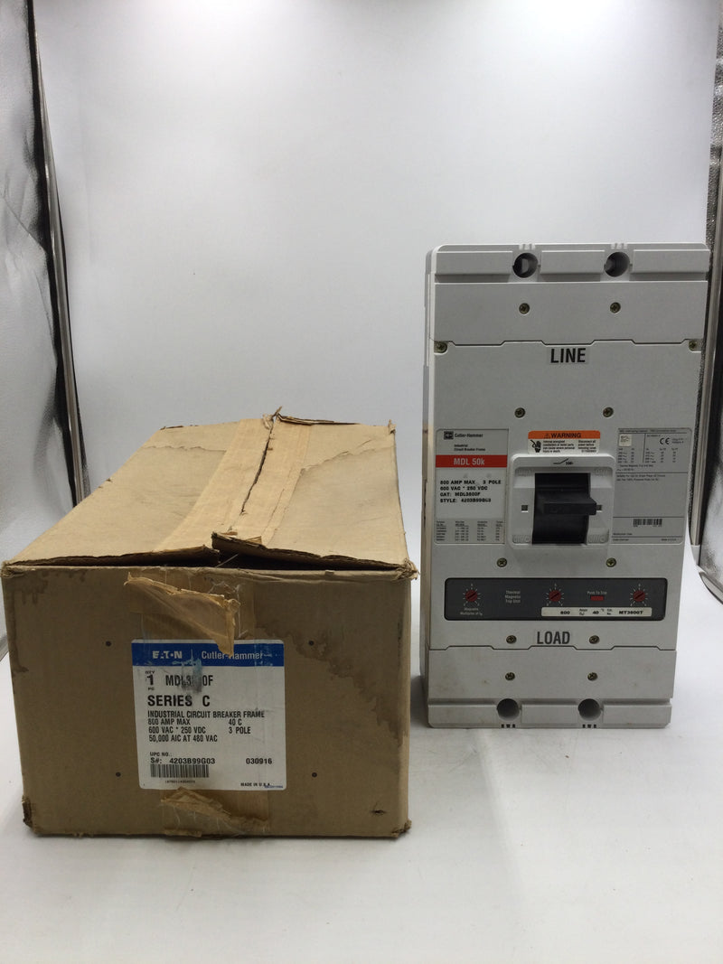 Eaton MDL3800F 3 Pole 800 Amp 600V 250VDC MT3800T 800 Amp Trip Circuit Breaker