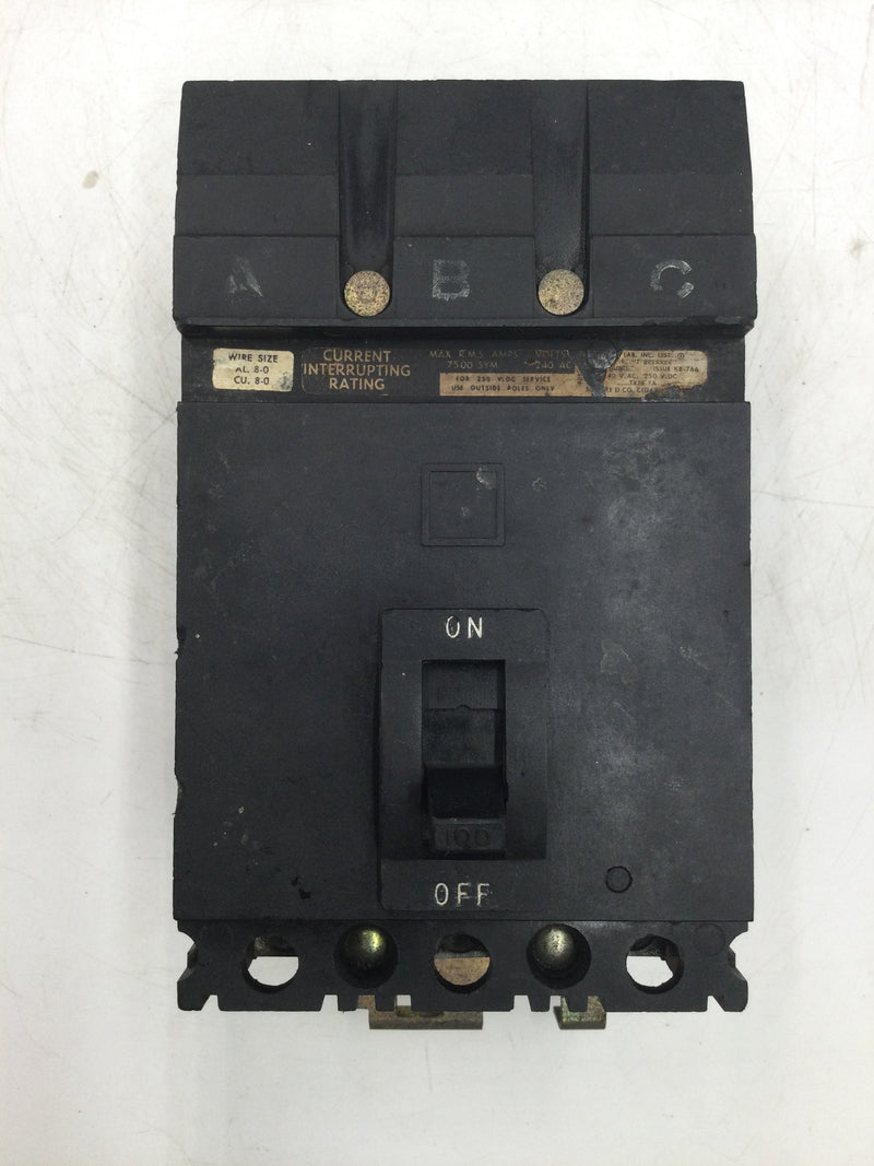 Square D FA32100 100 Amp 240 Volt 3 Pole Circuit Breaker