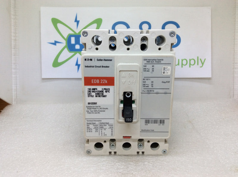 Eaton Cutler Hammer EDB3150 150 Amp 3 Pole 240v Circuit Breaker