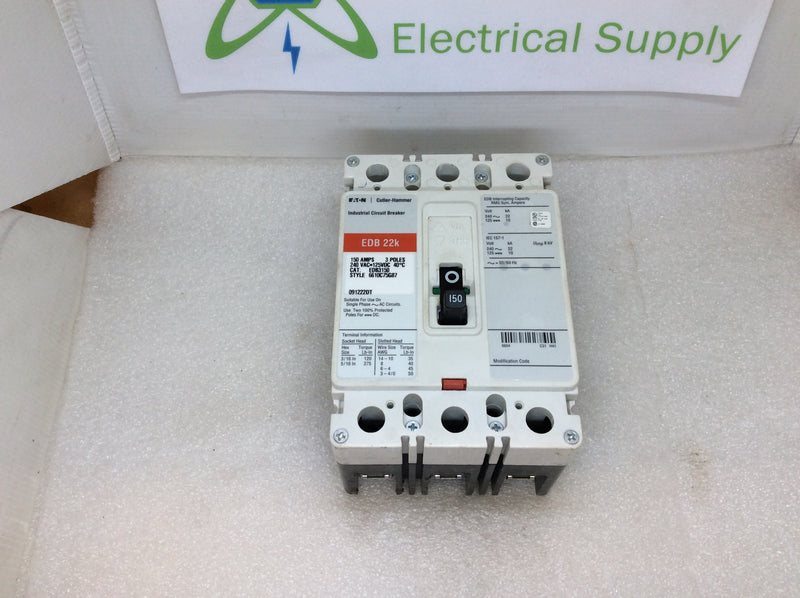 Eaton Cutler Hammer EDB3150 150 Amp 3 Pole 240v Circuit Breaker