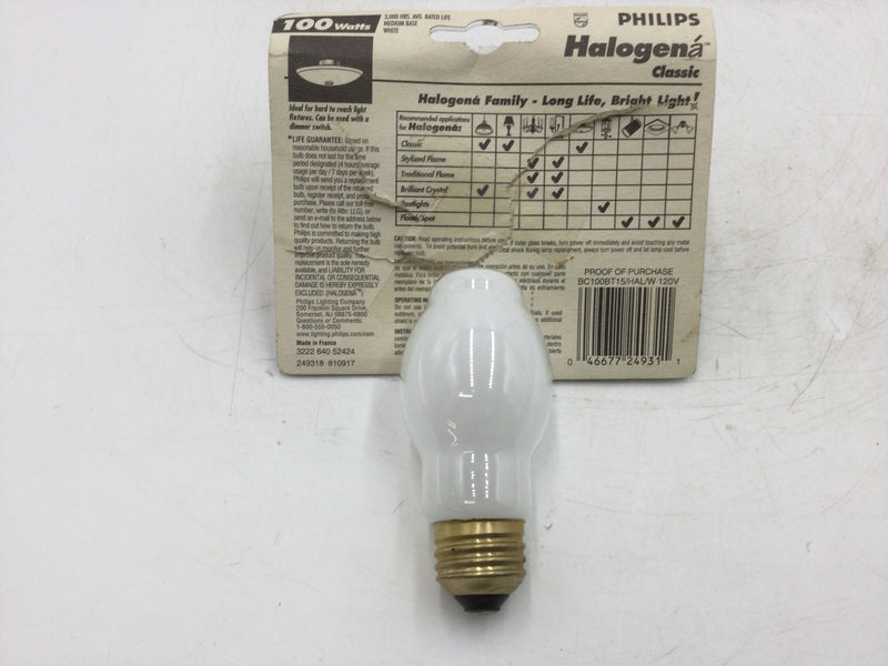 Philips BC100BT15/HAL/W 120V 100W Halogen Light Bulb