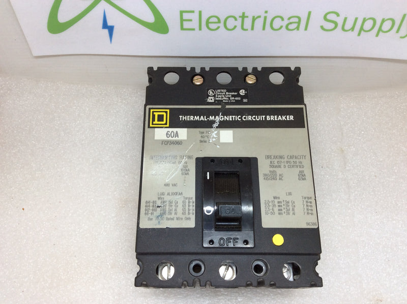 Square D FCP34060 60 Amp 480 Volt 3 Pole Circuit Breaker