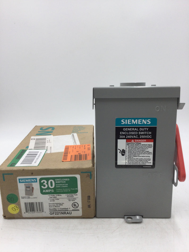 Siemens GF221NRA Fusible General Duty Safety Switch 30 Amp Type 3R 240V