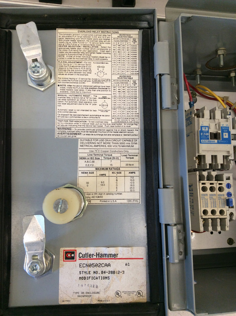 Cutler-Hammer ECN05002CAA Nema3R Enclosure With 18A Eaton 3 Pole Motor Controls AN16BN0