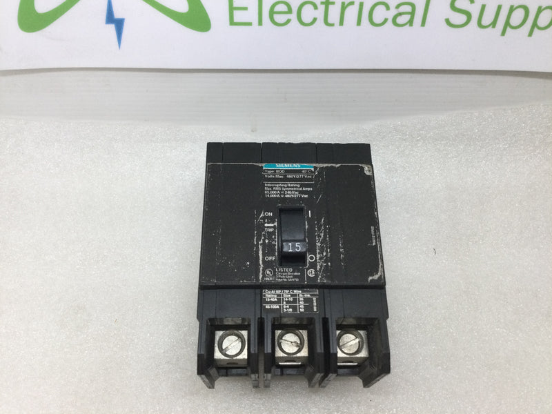 Siemens ITE BQD315 3 Pole 15 Amp 480v Circuit Breaker