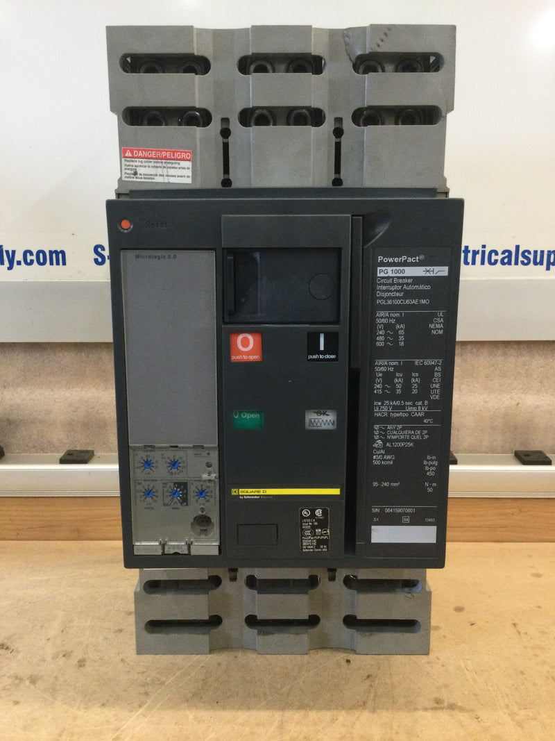 Square D Power Pact Pg1000, Unit Mount, Micrologic 5.0p, 1000 Amp, 3 Pole, 18ka, 600v