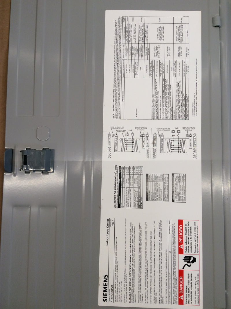 Siemens P1224L1200CU 200A MLO 120/240VAC Invertible PL Series Load Center (New In Box)