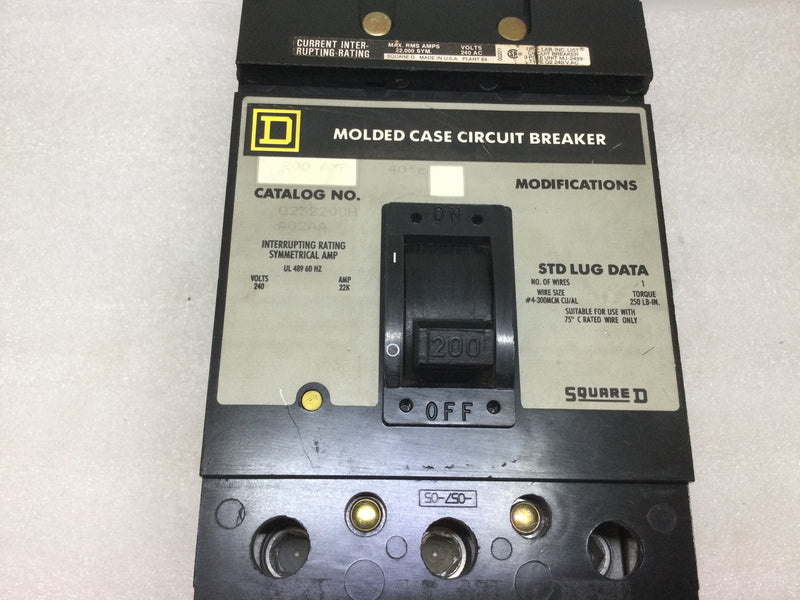 Square D Q232200h 3 Pole 200 Amp 240 Volt I Line Circuit Breaker